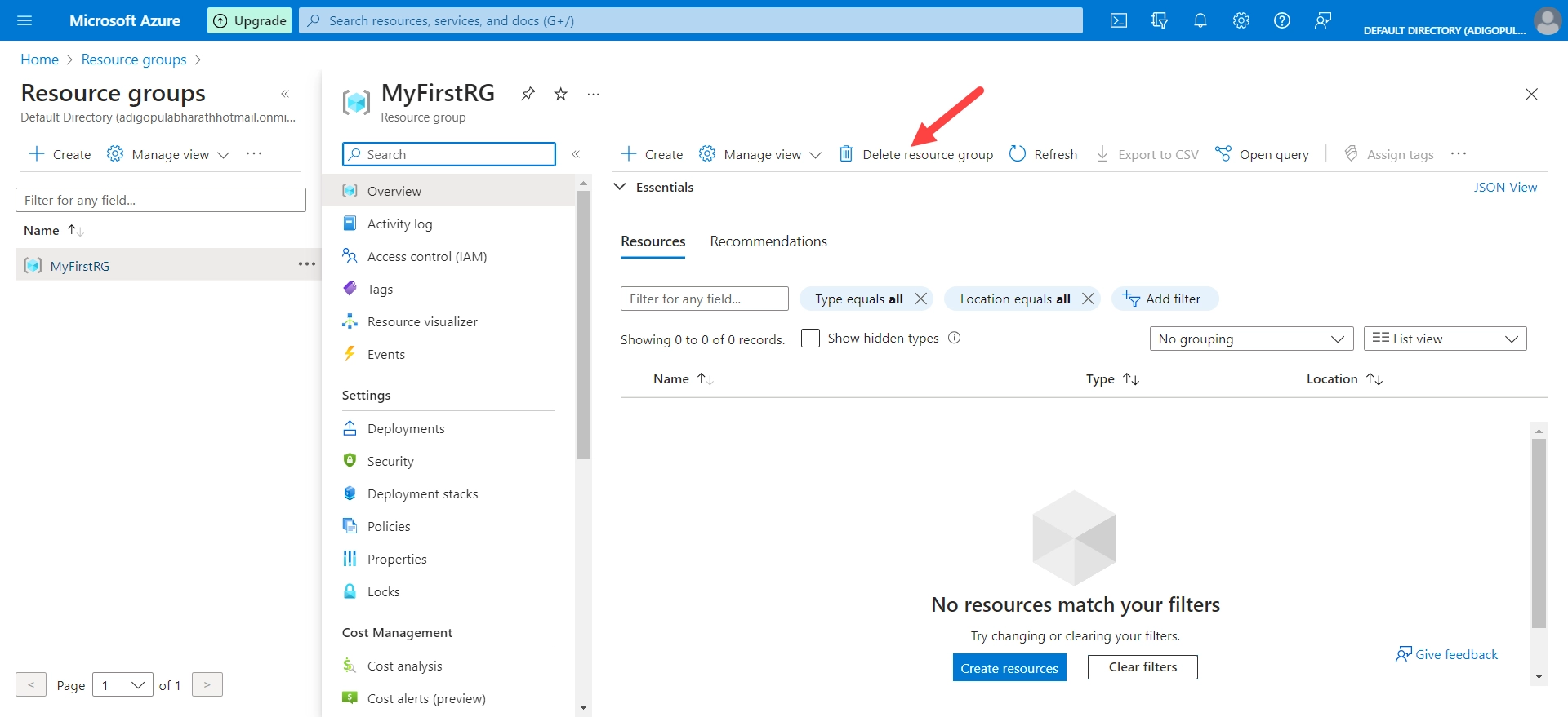 how to delete resource group in azure