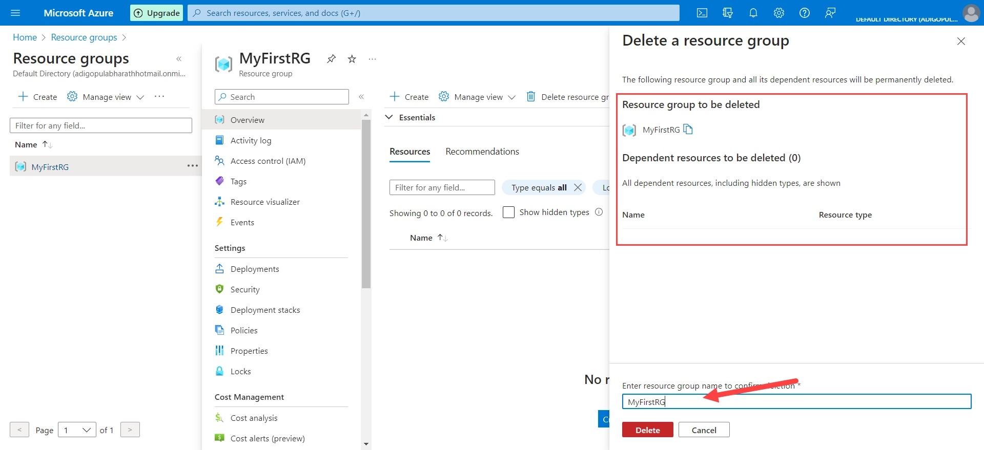 how to delete resource group in azure