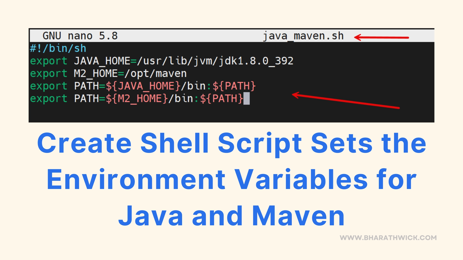 how to create a shell script environment variables for java and maven