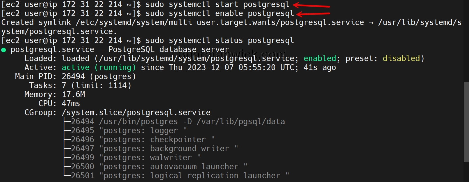 how to install postgresql on aws linux