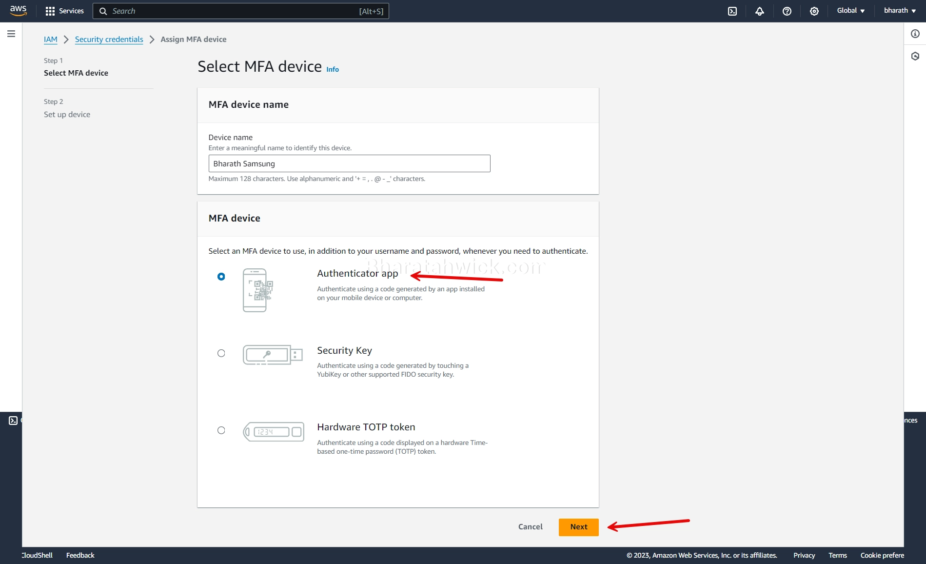 how to set up multi factor authentication for aws
